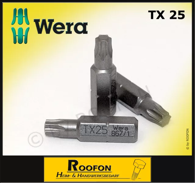 10x WERA BIT TX25, 867/1 Z TORX Bits, 1/4"-Sechskant T-Drive I-Stern TX 25, T25