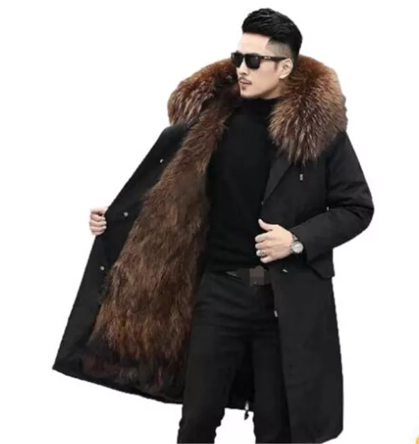Mens Winter Jackets Coats Hooded Faux Fox Fur Parka Outwear Warm Thicken New