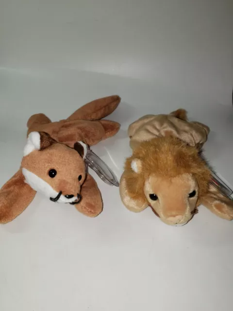Ty Beanie Babies Lot of 2 Sly and Roary Fox Lion