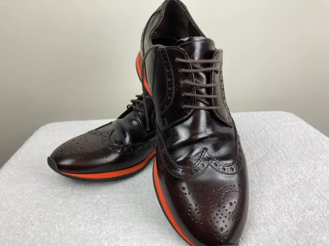 PRADA Dark Brown/Orange Leather Wingtip Oxfords Sneakers Shoes 8 1/2 EE 3