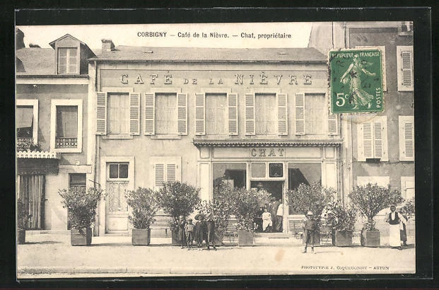 CPA Corbigny, Café de la Niévre 1912