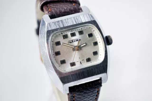 ☭ RAKETA TV Chrome plated USSR Wristwatch Soviet Vintage Square 2609.HA,