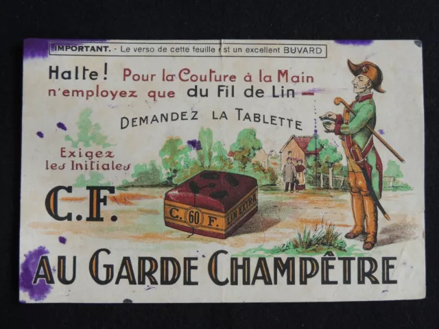 Buvard publicitaire Fil de Lin C.F. au garde champêtre. collection mercerie