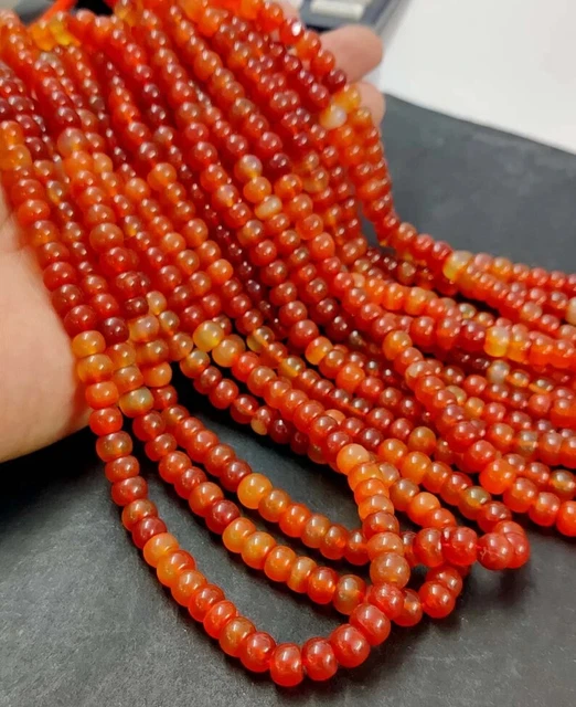 Natural Shaded Carnelian Smooth Rondelle 16"Beads AAA+ Red Stone Carnelian 7-8mm