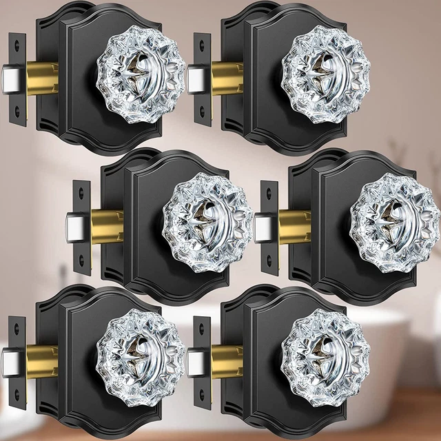 Glass Door Knobs Interior, 6 Pack Crystal Door Knobs with Lock for Privacy Use,