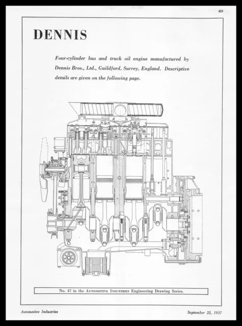 1937 Dennis Bros. Guildford Surrey England Bus Truck Oil Engine Diagram Print Ad