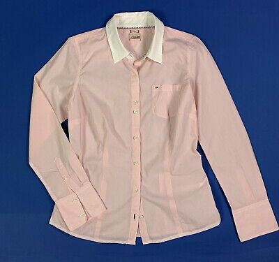 Tommy hilfiger camicia donna slim usato L rosa a righe blusa manica lunga T7874