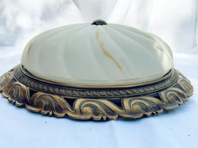 Vintage Antique Glass And Brass Dome Ceiling Light Art Deco 2