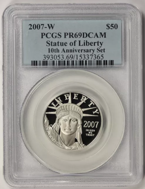 2007-W Platinum Eagle Statue of Liberty 1/2 oz $50 Proof PR 69 DCAM PCGS 10th