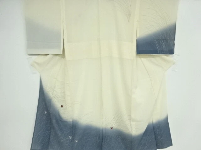 40711# JAPANESE KIMONO / ANTIQUE KIMONO FOR SUMMER / EMBROIDERY / BUTTERFLY &amp
