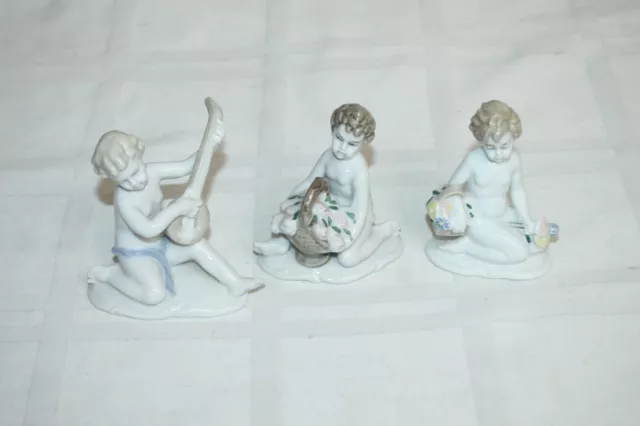 Set of 3 Porcelain Baby Figures Capodimonte Babies Statues Crown 'N' Mark German