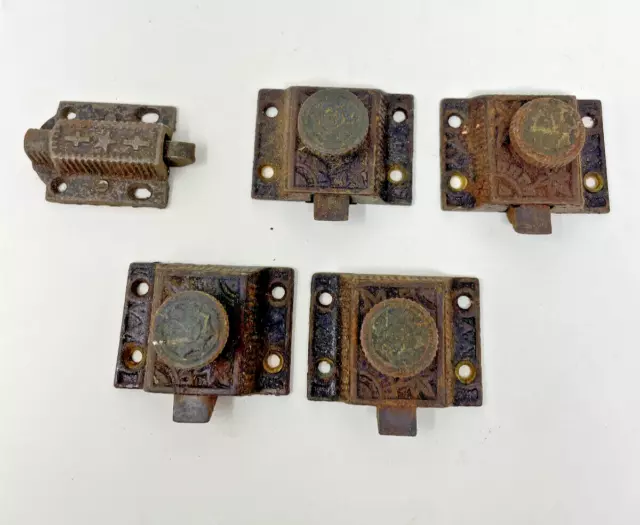 Lot of 5 Antique Victorian Eastlake Cabinet Hardware Turn Latch Catch Sargent