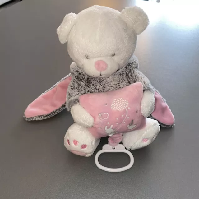 Doudou Peluche Musicale Ours Blanc Avec Capuche Lapin rose Mots D’enfants