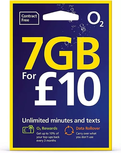 O2 SIM Card - Pay As You Go - 7GB Data Bundle - Unlimited Calls & Texts
