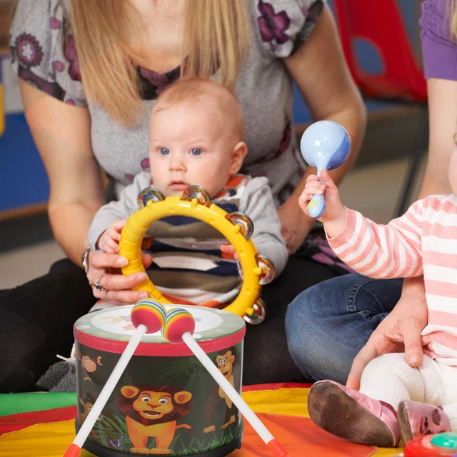 Kids Drum Kit Toddler Floor Tom Wooden Baby Music Musical Instrument 2