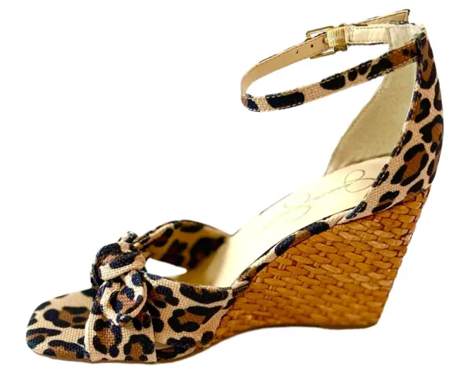 NEW Jessica Simpson DELIRAH Strap Leopard Print Tan WEDGE Womens SANDAL Sz 6.5 M