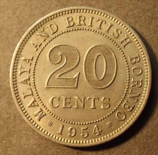Malaya And British Borneo 20 Cent Coin Dated 1954 Very Nice Coin