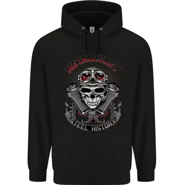 Felpa con cappuccio biker metallurgia moto teschio uomo 80% cotone