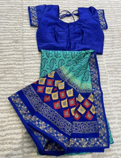 Asian Womens Indian/Pakistani Bollywood Designer Green/Blue Saree/Sari