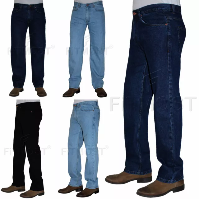 Mens Straight Leg Basic Heavy Work Jeans Denim Pants Waist Sizes 30 - 50 inch