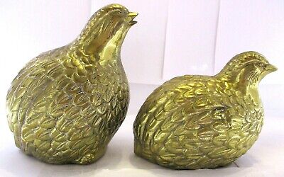 Brass Birds Quail Figurines Pair Vintage Solid Shiny Decoration