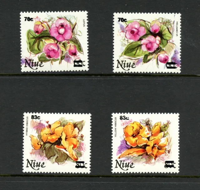 O475 Niue 1983 Flora Blumen Surcharged 4v. MNH