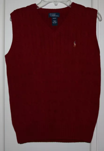 Youth Boy's Polo Ralph Lauren Dark Red Cable Knit Sweater Vest Size M 12/14