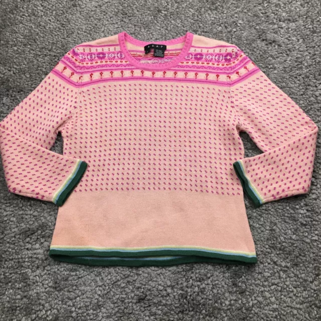 VTG A.S.A.P Womens Wool Sweater Sz L Pink Houndstooth 70s 80s Long Sleeve EUC