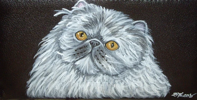 Persian Cat Checkbook Cover Custom Painted Leather