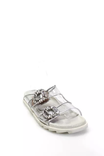 Roger Vivier Womens PVC Strap Crystal Buckle Slidy Viv Sandals Clear Size 40