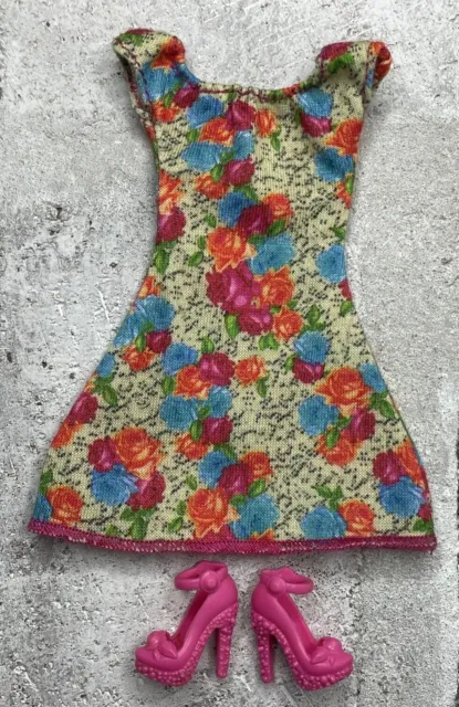 Barbie Clothes Lot #80 Flowered Mini Dress & Pink High Heels