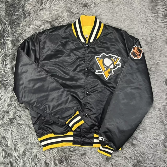 Vintage Starter NHL Pittsburgh Penguins  Button Satin Hockey Jacket Size Mens XL