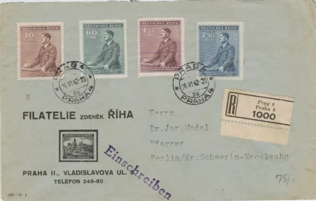 Deutschland Reich Bohmen und Mahren Prag-Berlin R-brief Nr.1000 Berlin 1942 B34