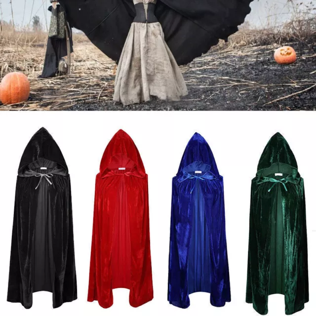 Adult Kids Hooded Robe Cloak Cape Velvet Party Vampire Cosplay Costume Halloween