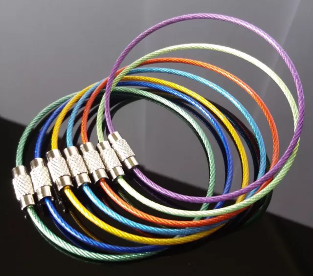 Stainless Steel Wire With Screw Locking Key Chain Coated Colorful Plastic 15cm