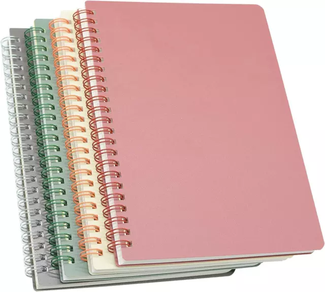 Spiral Notebook, 4 Pcs 4 Color A5 Thick Plastic Hardcover 7Mm College Ruled Pape