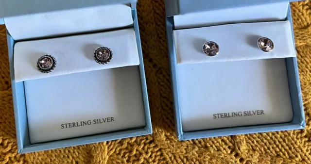 2 Pairs Ava Ro Sterling Silver Earrings Morganite Colour Swarovski Crystal Boxed