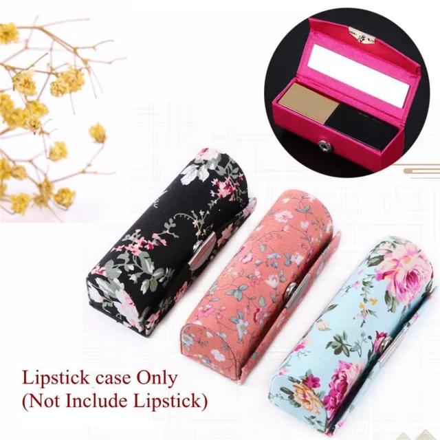 Retro Embroidered Lipstick Case Jewelry Holder Mini Mirror Lip Gloss Box