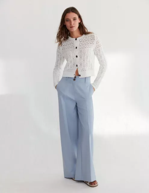 BODEN High Rise Wide Leg Trousers UK Size 16R Blue Blizzard Relaxed Fit NWT