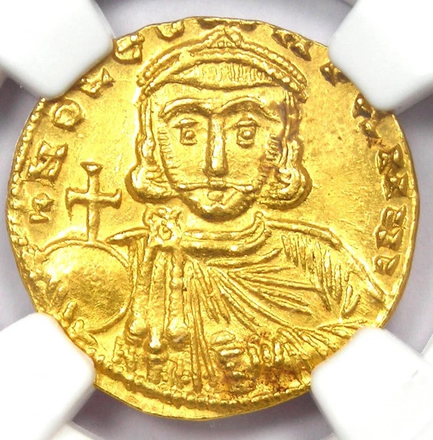 Leo III and Constantine V AV Solidus Gold Coin 720-740 AD - Certified NGC MS UNC