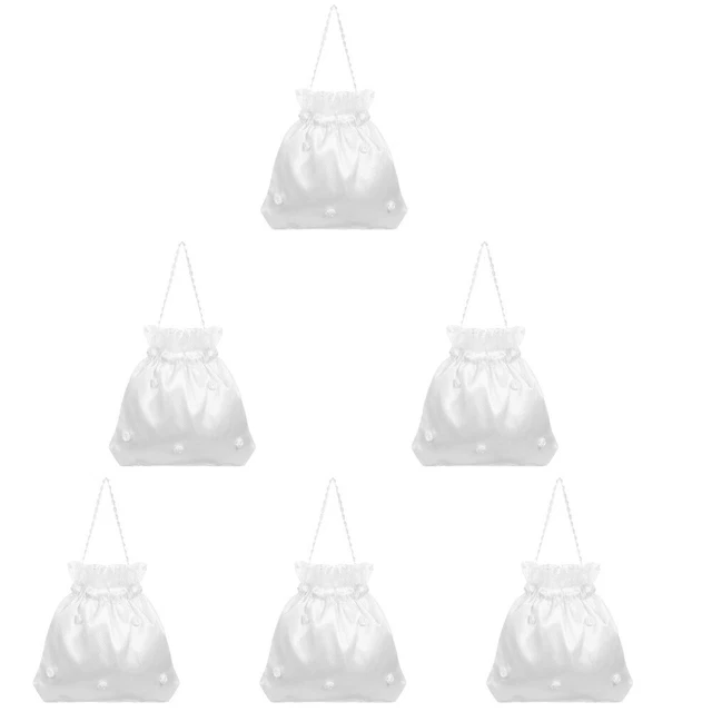 6x Dolly Bag White Satin Flower Decorated Bridesmaid Dolly Bag for Home Wedding