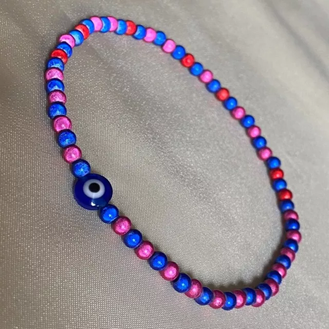 Handmade miracle bead evil eye anklet that glows in LIGHT.