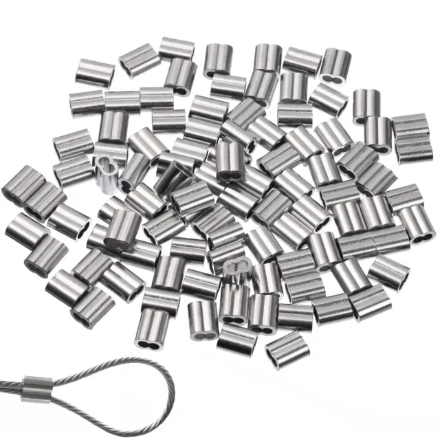 100 PCS 8-shaped Aluminum Steel Wire Crimps Wire Management Accessory (Silver)