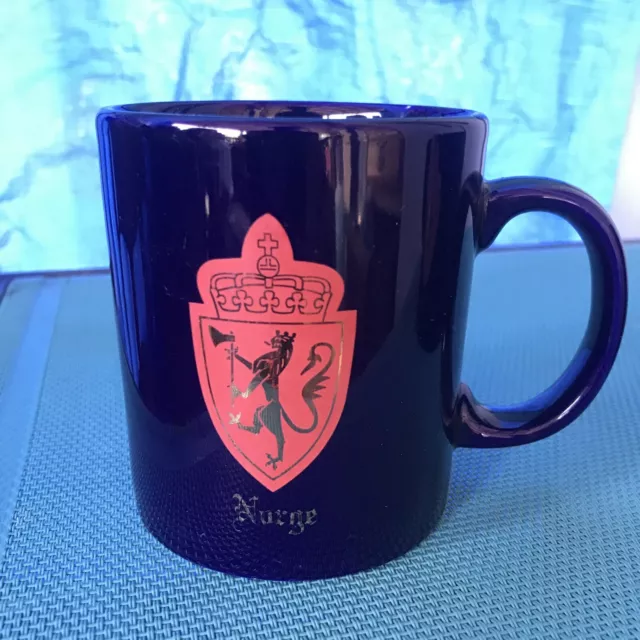 England Norge Norway Cobalt Blue Coffee Mug Cup Coat of Arms Gold Trim