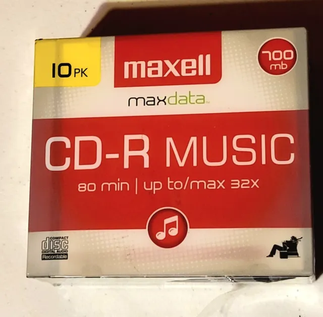 Maxell 10PK CD-R Music For Audio Recording 32x 80 Min 700 MB Compact Disc NOS