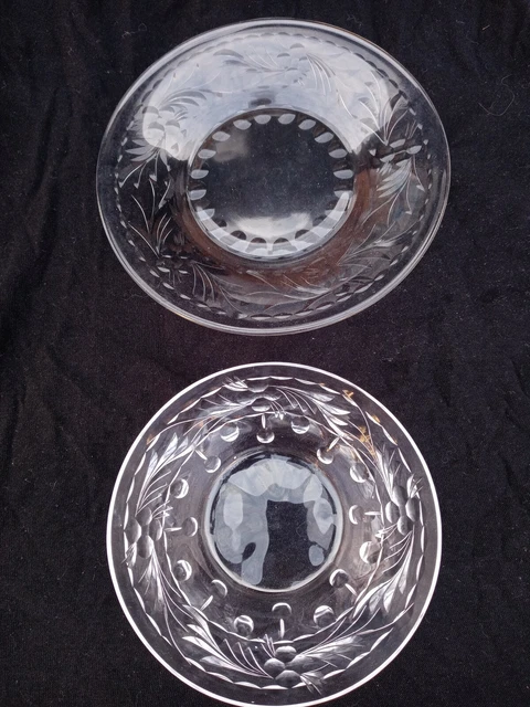 5 Hawkes American Brilliant Cut Glass Finger Bowls plates  berries  leaves