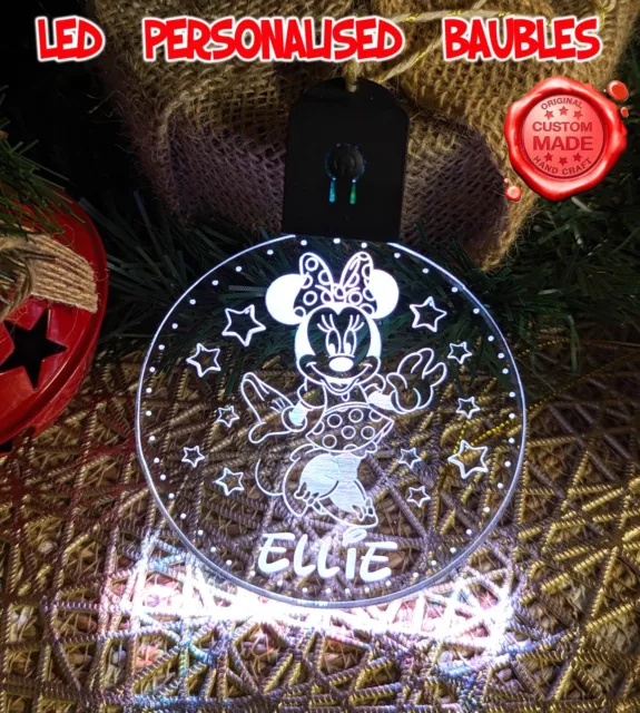 Minnie Mouse Personalised name Christmas Bauble LED Light up Hanging Decoration