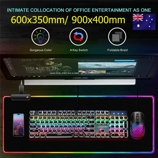 LED Gaming Mouse Pad Large RGB Extended Keyboard Desk Anti-slip Waterproof Mat