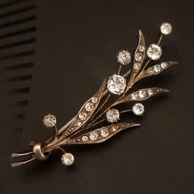 Broche Art Déco Années 1930 - Vermeil Argent Et Pierres De Rhin Bleues - Ancienne
