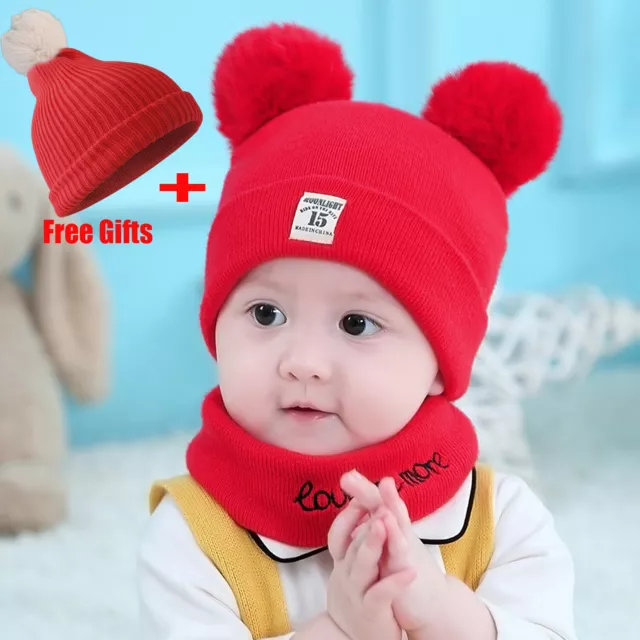 Toddler Kids Beanie Plush Cap + Scarf Set Girl Boy Baby Winter Warm Knit Hat US